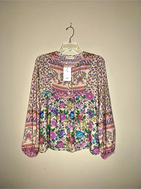 Goodnight Macaroon Tops - Goodnight Macaroon Boho Floral Blouse in Pink & Purple Loose fit Size Small NWT